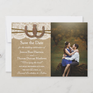 Het Collectie Kraft, Lace en Hoefijzer Wedding Save The Date