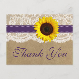 Het Collectie Kraft, Lace & Sunflower - Paars Briefkaart