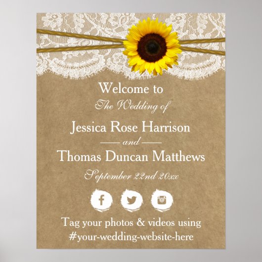Het Collectie Kraft, Lace & Sunflower Wedding Poster (Voorkant)