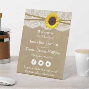 Het Collectie Kraft, Lace & Sunflower Wedding Reclamebord Met Voetstuk