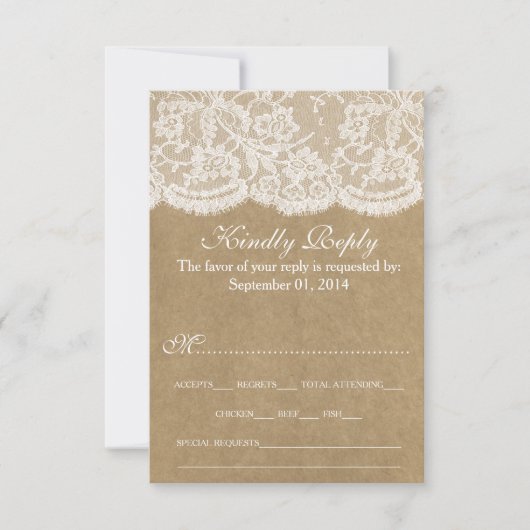 Het Collectie Kraft & Lace Wedding RSVP Kaartje (Voorkant)