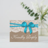 Het Collectie RSVP van de Rustic Blue Bow Wedding Uitnodiging Briefkaart (Staand voorkant)