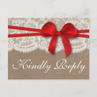 Het Collectie RSVP van de Rustic Red Bow Wedding Uitnodiging Briefkaart