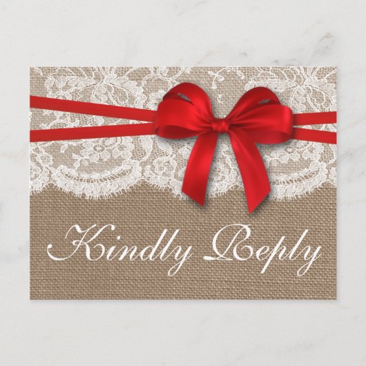 Het Collectie RSVP van de Rustic Red Bow Wedding Uitnodiging Briefkaart (Voorkant)
