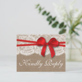 Het Collectie RSVP van de Rustic Red Bow Wedding Uitnodiging Briefkaart (Staand voorkant)
