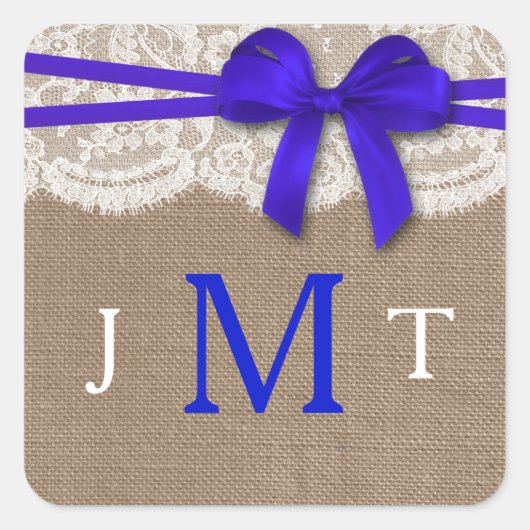 Het Collectie Rustic Blue Bow Wedding Seals Vierkante Sticker (Voorkant)