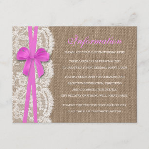 Het Collectie Rustic Pink Bow Wedding Informatiekaartje