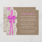 Het Collectie Rustic Pink Bow Wedding Informatiekaartje (Voorkant / Achterkant)