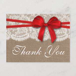 Het Collectie Rustic Red Bow Wedding Briefkaart