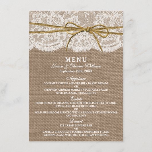 Het Collectie Rustic Twine Bow Wedding - Menu (Voorkant)