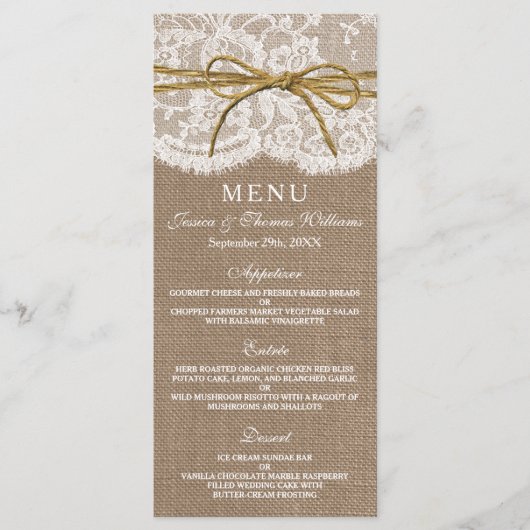 Het Collectie Rustic Twine Bow Wedding - Menu (Voorkant)