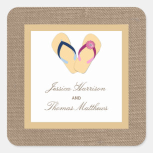 Het Collectie van de Beach Burlap Wedding van het Vierkante Sticker