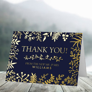 Het Collectie van de Elegant Navy & Gold Floral We Folie Wenskaart