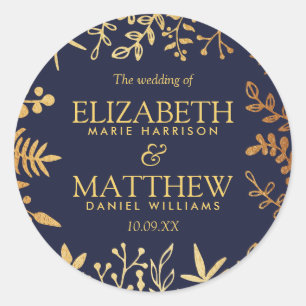 Het Collectie van de Elegant Navy & Gold Floral We Ronde Sticker