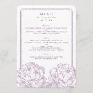 Het  Collectie van de Florale bruiloft van Peony Menu