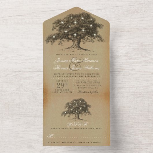 Het  Collectie van de Oak-boom All In One Uitnodiging (Binnen)