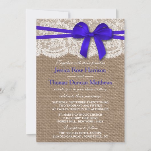 Het Collectie van de Rustic Blue Bow Wedding Kaart (Voorkant)