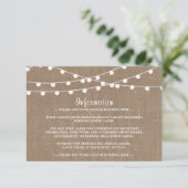 Het Collectie van de Rustic Burlap Lights Wedding Informatiekaartje (Staand voorkant)