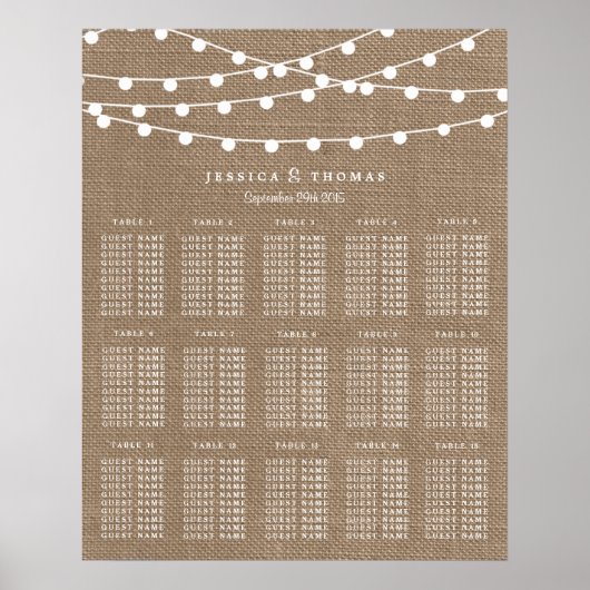 Het Collectie van de Rustic Burlap Lights Wedding Poster (Voorkant)