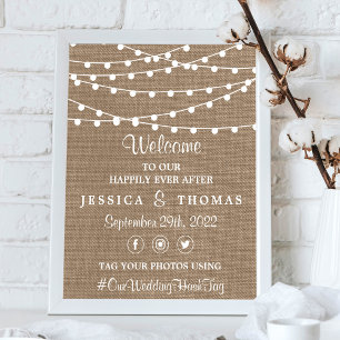 Het Collectie van de Rustic Burlap Lights Wedding Poster