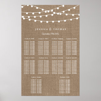 Het Collectie van de Rustic Burlap Lights Wedding Poster