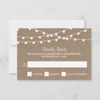 Het Collectie van de Rustic Burlap Lights Wedding RSVP Kaartje