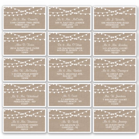 Het Collectie van de Rustic Burlap Lights Wedding Sticker (Voorkant)