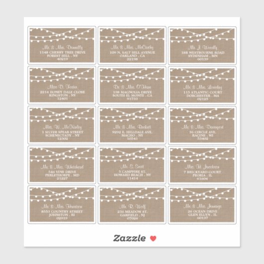 Het Collectie van de Rustic Burlap Lights Wedding Sticker (Vel)