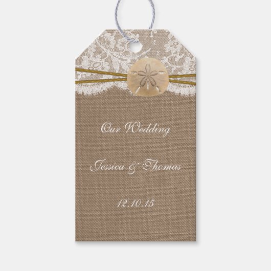 Het Collectie van de Rustic Sand Dollar Beach Wedd Cadeaulabel (Voorkant)