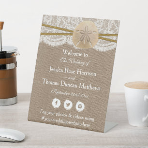 Het Collectie van de Rustic Sand Dollar Beach Wedd Reclamebord Met Voetstuk