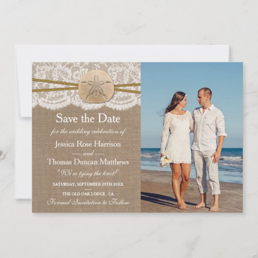 Het Collectie van de Rustic Sand Dollar Beach Wedd Save The Date (Voorkant)