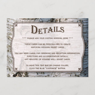 Het Collectie van de Rustic Silver Birch Tree Wedd Informatiekaartje