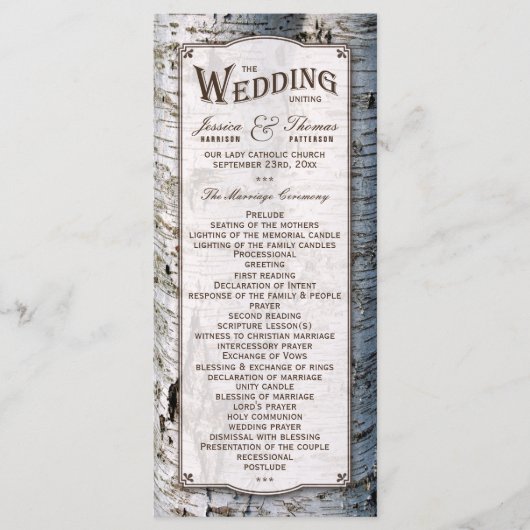 Het Collectie van de Rustic Silver Birch Tree Wedd Programma (Voorkant)