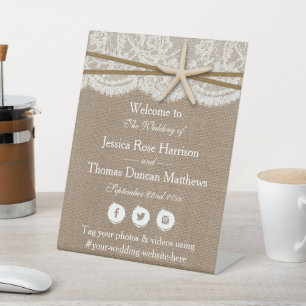 Het Collectie van de Rustic Starfish Beach Wedding Reclamebord Met Voetstuk