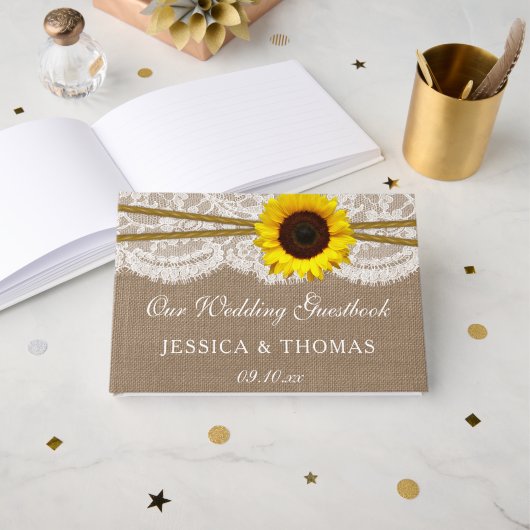 Het Collectie van de Rustic Sunflower Wedding Gastenboek (Voorkant open)