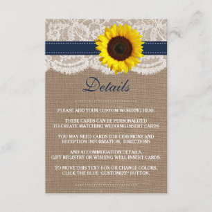 Het Collectie van de Rustic Sunflower Wedding - ma Informatiekaartje