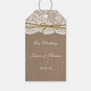 Het Collectie van de Rustic Twine Bow Wedding Cadeaulabel