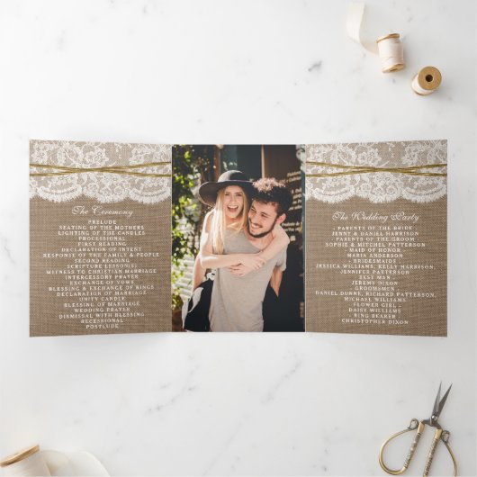 Het Collectie van de Rustic Twine Bow Wedding Drieluik Programma (Binnen)