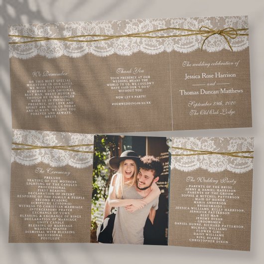 Het Collectie van de Rustic Twine Bow Wedding Drieluik Programma
