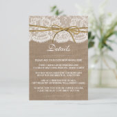 Het Collectie van de Rustic Twine Bow Wedding Informatiekaartje (Staand voorkant)