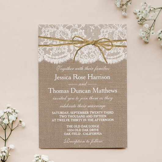 Het Collectie van de Rustic Twine Bow Wedding Kaart