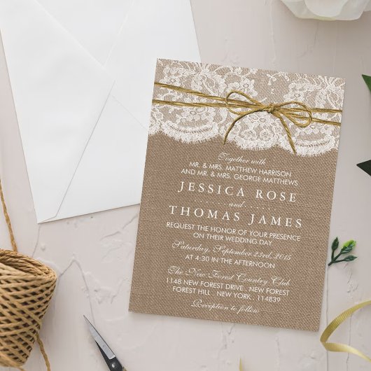 Het Collectie van de Rustic Twine Bow Wedding Kaart