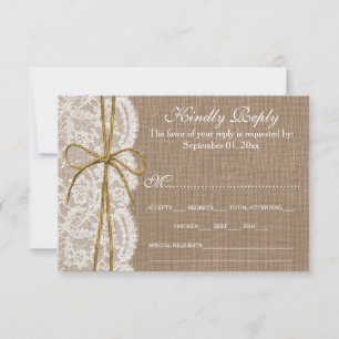 Het Collectie van de Rustic Twine Bow Wedding - RS RSVP Kaartje