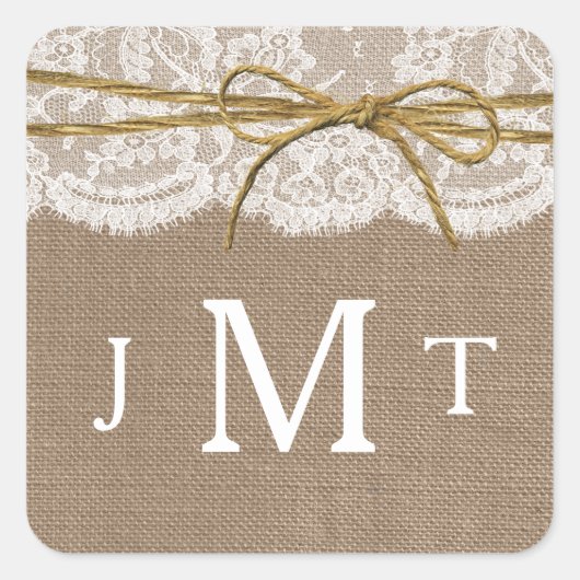 Het Collectie van de Rustic Twine Bow Wedding Vierkante Sticker (Voorkant)