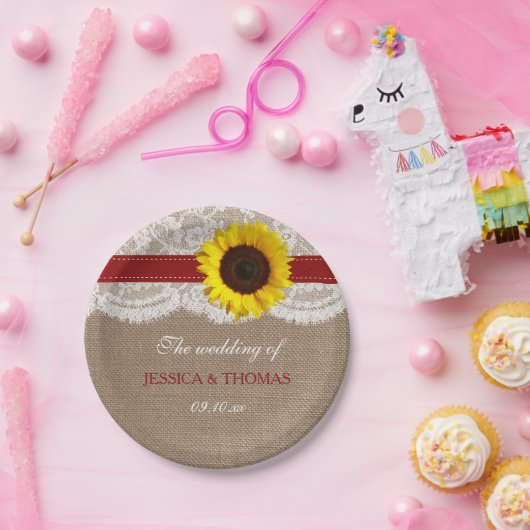 Het Collectie van de Rustige Zonnebloem - Rood Papieren Bordje (Feest)