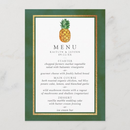 Het Collectie van de Tropische ananasbruiloft Menu (Voorkant)