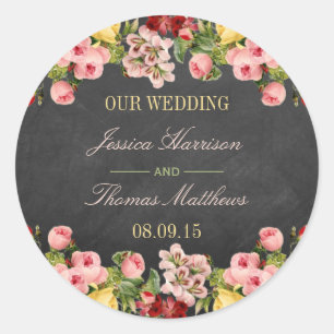 Het  Collectie van Floral Chalkboard Wedding Ronde Sticker