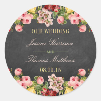 Het  Collectie van Floral Chalkboard Wedding Ronde Sticker