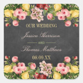 Het  Collectie van Floral Chalkboard Wedding Vierkante Sticker (Voorkant)