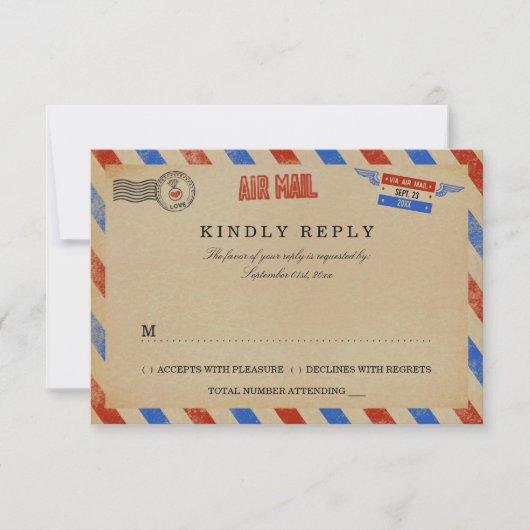 Het  Collectie van het Airmail Wedding RSVP Kaartje (Voorkant)